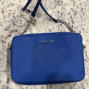 Michael Kors Royal Blue Saffiano Crossbody Bag with Silver Chain